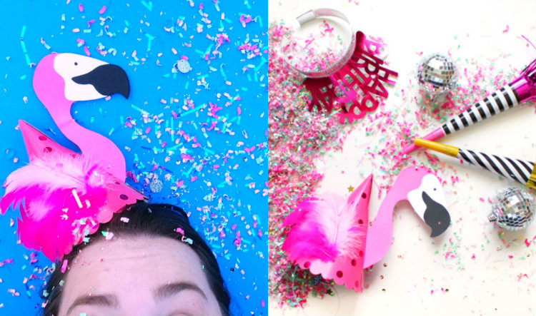 collage flamingo party hats