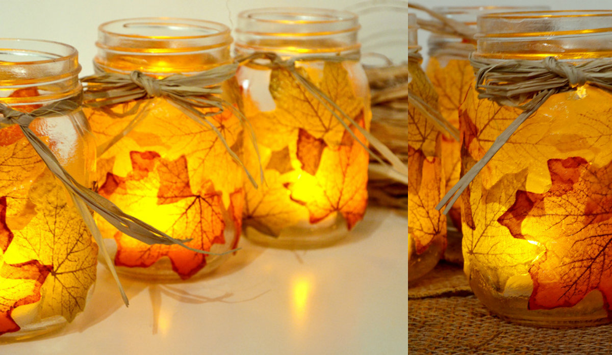 collage herfstbladeren mason jar