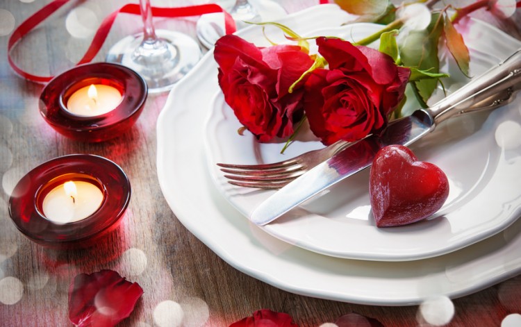 Festive place setting for Valentines day