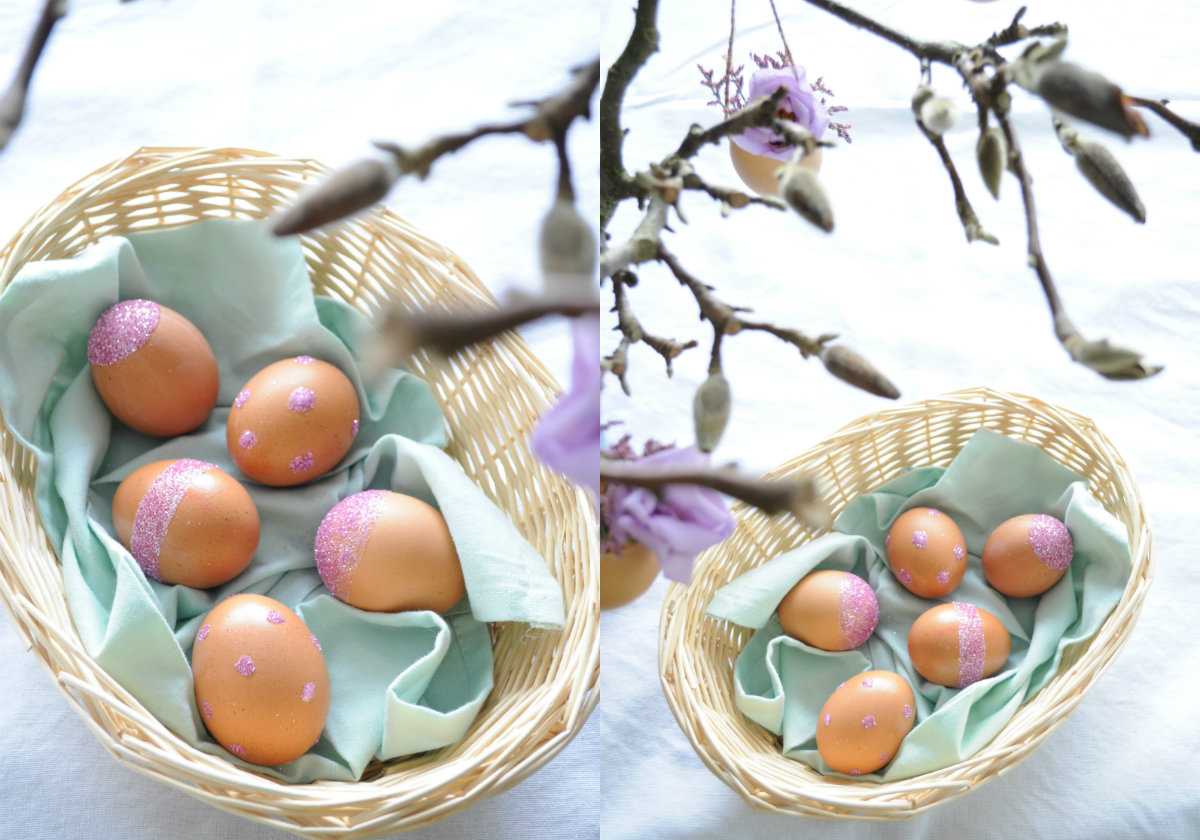 collage eieren versierd met glitter pasen